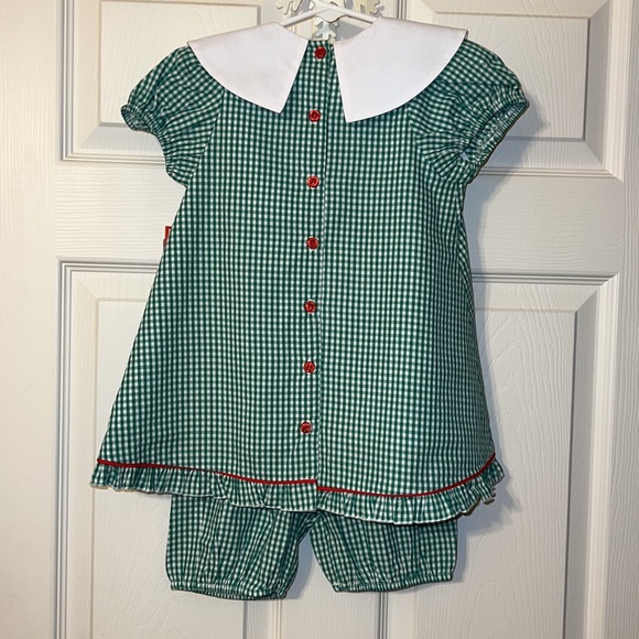 NWT Jack & Teddy girls 4T green checked bloomer set. Perfect for monogramming! - Picture 2 of 4